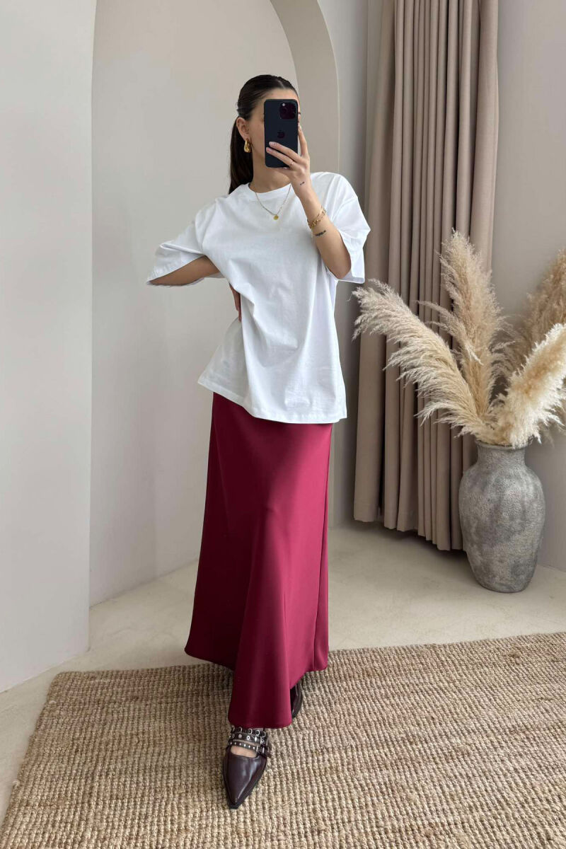ONE COLOR SATIN LONG WOMEN SKIRT BURGUNDY/VISHNJE - 2