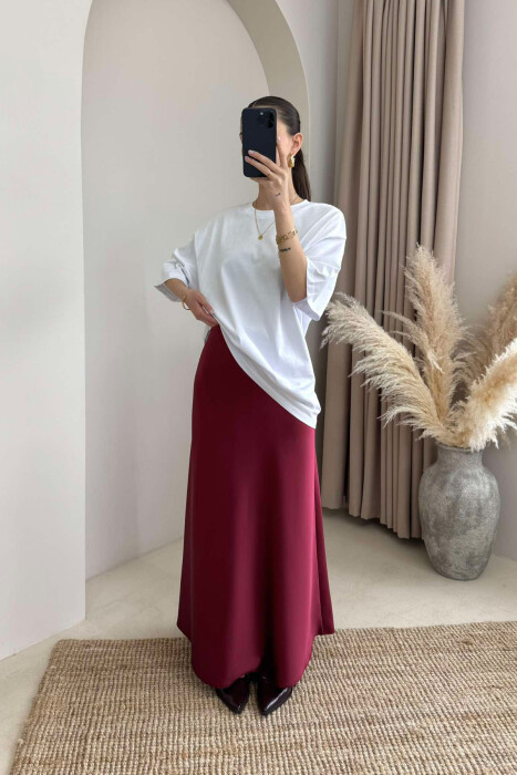 ONE COLOR SATIN LONG WOMEN SKIRT BURGUNDY/VISHNJE - 3