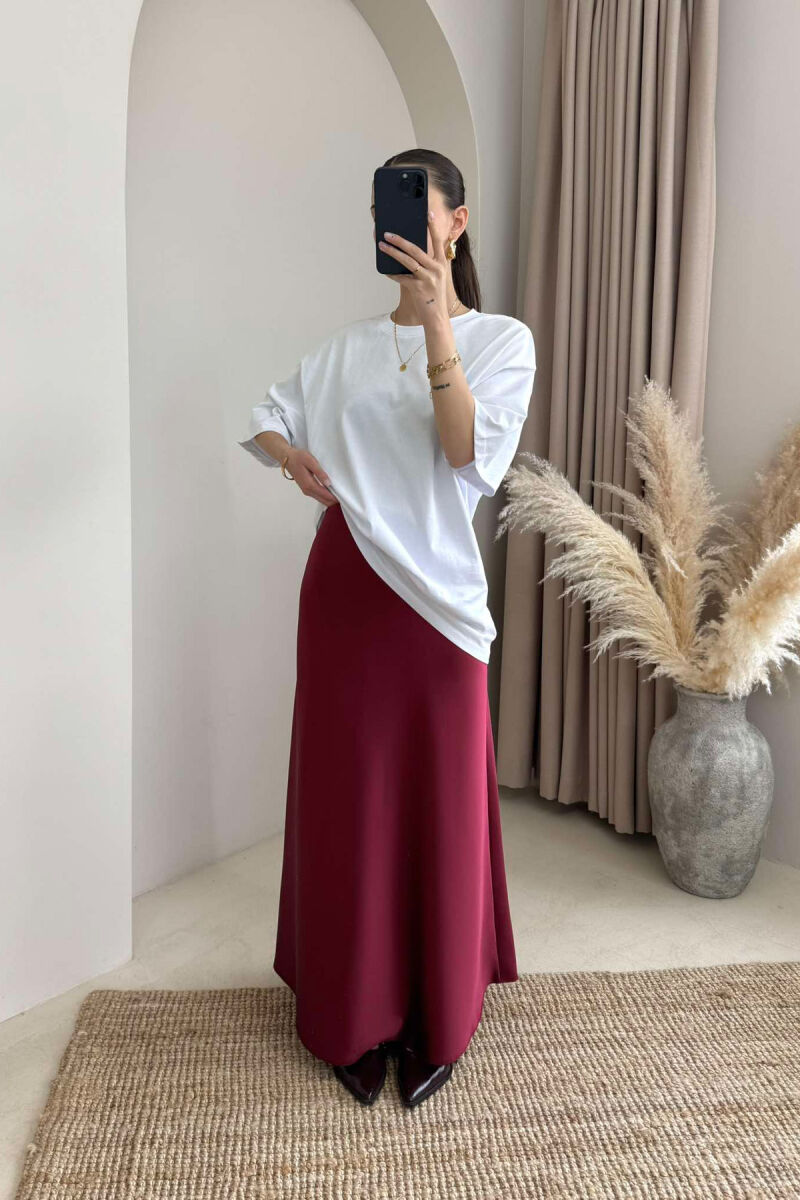 ONE COLOR SATIN LONG WOMEN SKIRT BURGUNDY/VISHNJE - 3