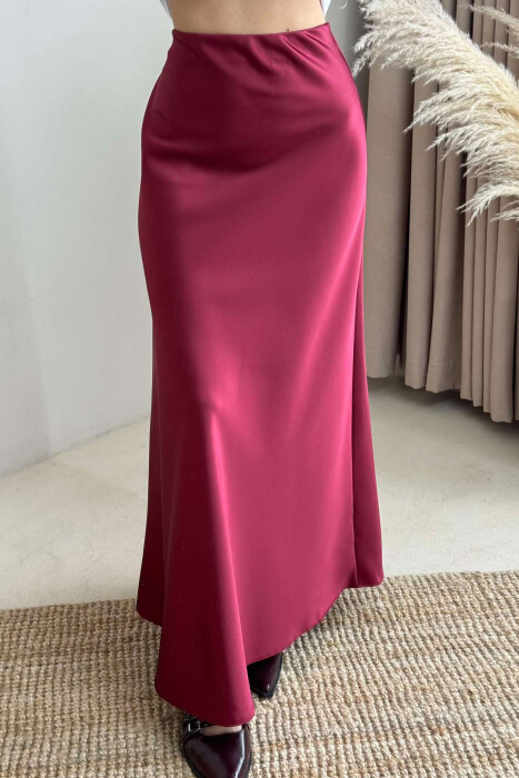 ONE COLOR SATIN LONG WOMEN SKIRT BURGUNDY/VISHNJE - 1