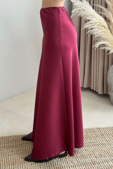 ONE COLOR SATIN LONG WOMEN SKIRT BURGUNDY/VISHNJE - 4