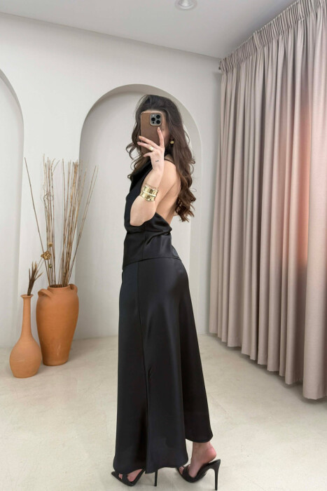 ONE COLOR SATIN TANK TOP + SKIRT WOMAN SET BLACK/ E ZEZE - 4