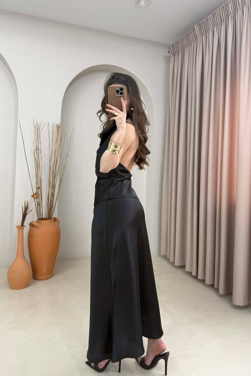 ONE COLOR SATIN TANK TOP + SKIRT WOMAN SET BLACK/ E ZEZE - 4