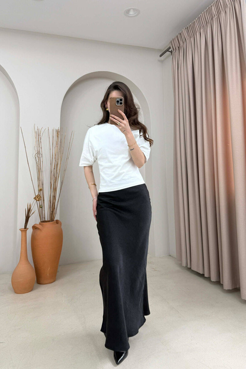 ONE COLOR SATIN WOMAN SKIRT BLACK/ E ZEZE - 3