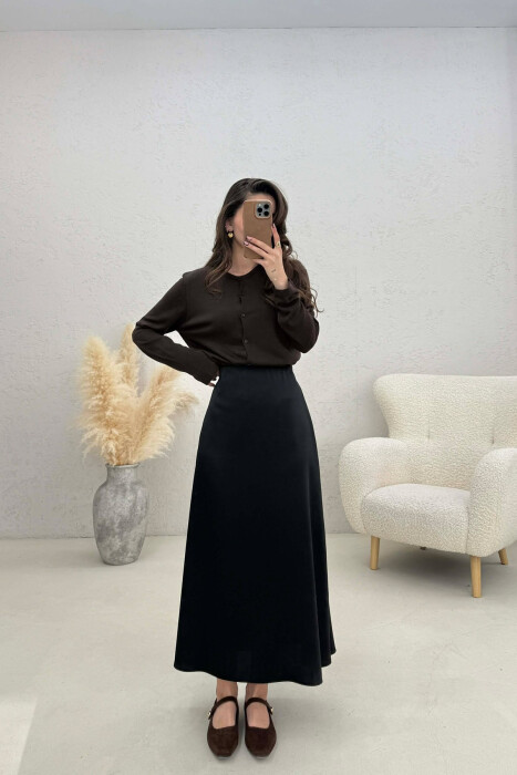 ONE COLOR SATIN WOMAN SKIRT BLACK/ E ZEZE - 1