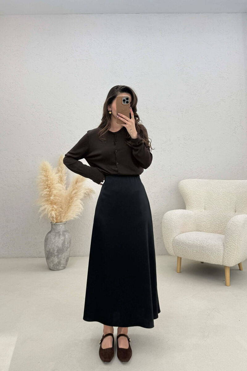 ONE COLOR SATIN WOMAN SKIRT BLACK/ E ZEZE - 1