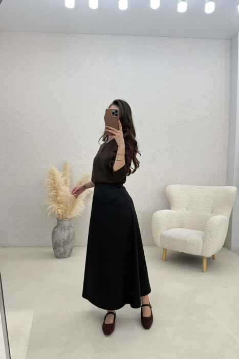 ONE COLOR SATIN WOMAN SKIRT BLACK/ E ZEZE - 2