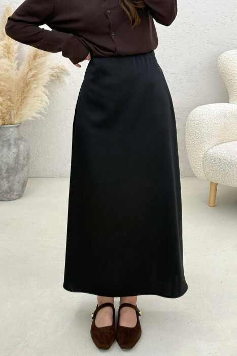 ONE COLOR SATIN WOMAN SKIRT BLACK/ E ZEZE - 3