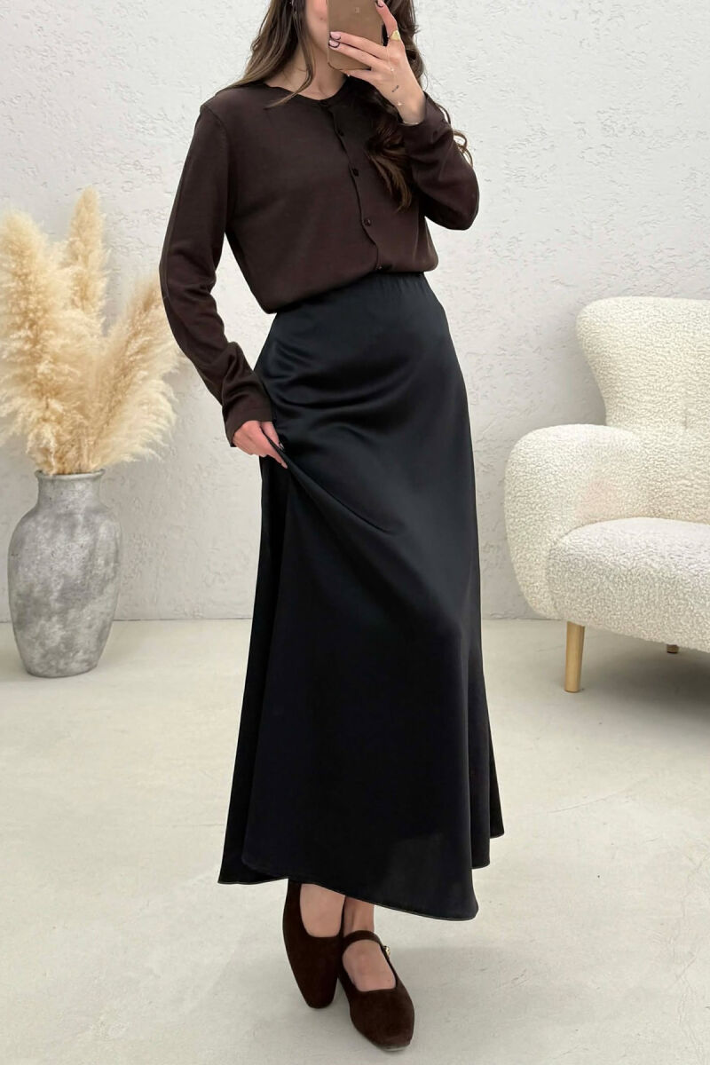 ONE COLOR SATIN WOMAN SKIRT BLACK/ E ZEZE - 5