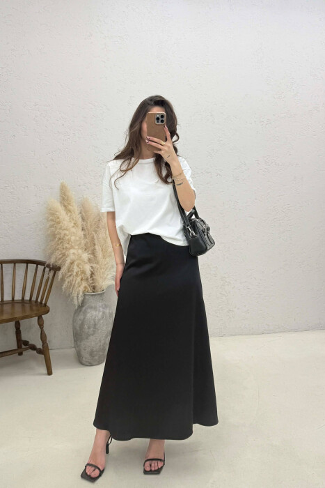 ONE COLOR SATIN WOMAN SKIRT BLACK/ E ZEZE - KLAUDIO FASHION