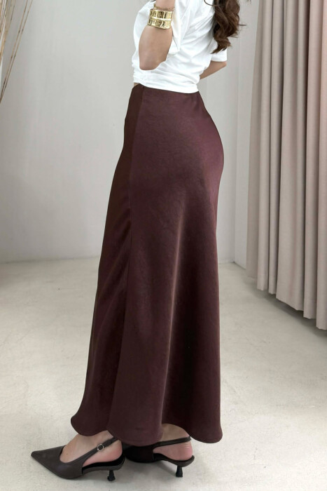ONE COLOR SATIN WOMAN SKIRT BROWN/KAFE - 4