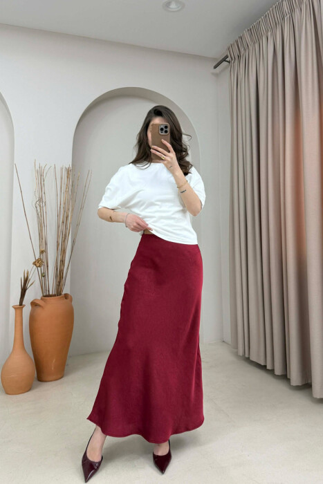 ONE COLOR SATIN WOMAN SKIRT BURGUNDY/VISHNJE - 1