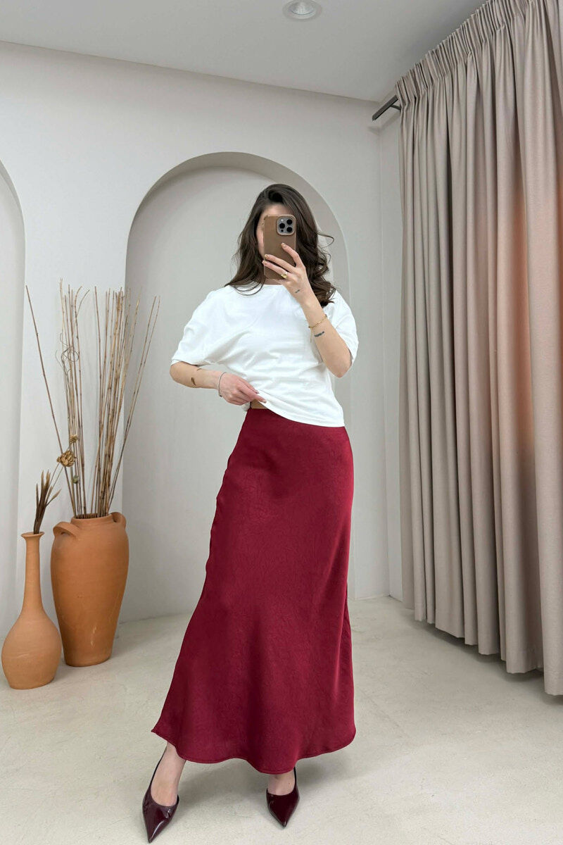 ONE COLOR SATIN WOMAN SKIRT BURGUNDY/VISHNJE - 1