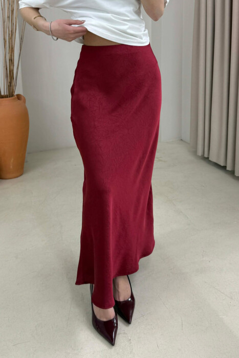 ONE COLOR SATIN WOMAN SKIRT BURGUNDY/VISHNJE - 3