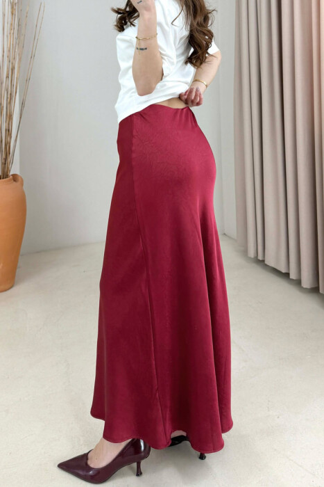ONE COLOR SATIN WOMAN SKIRT BURGUNDY/VISHNJE - 4