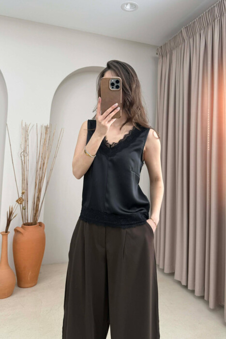 ONE COLOR SATIN WOMAN TANK TOP BLACK/ E ZEZE - 3