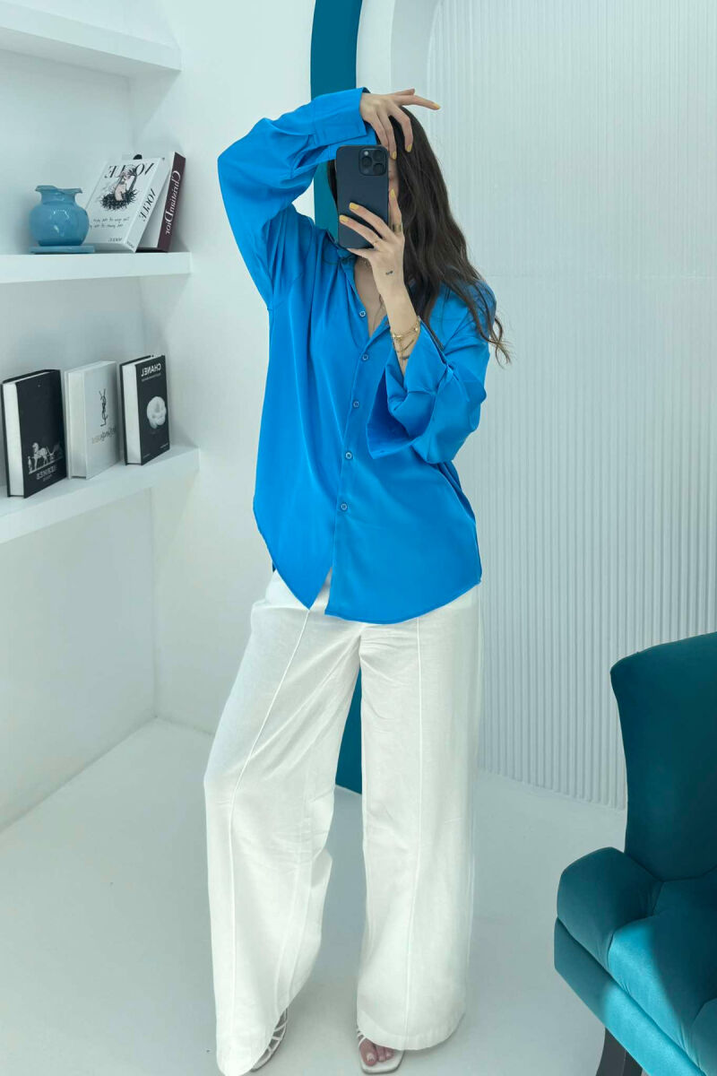 ONE COLOR SATIN WOMEN SHIRT BLUE/BLU - 5