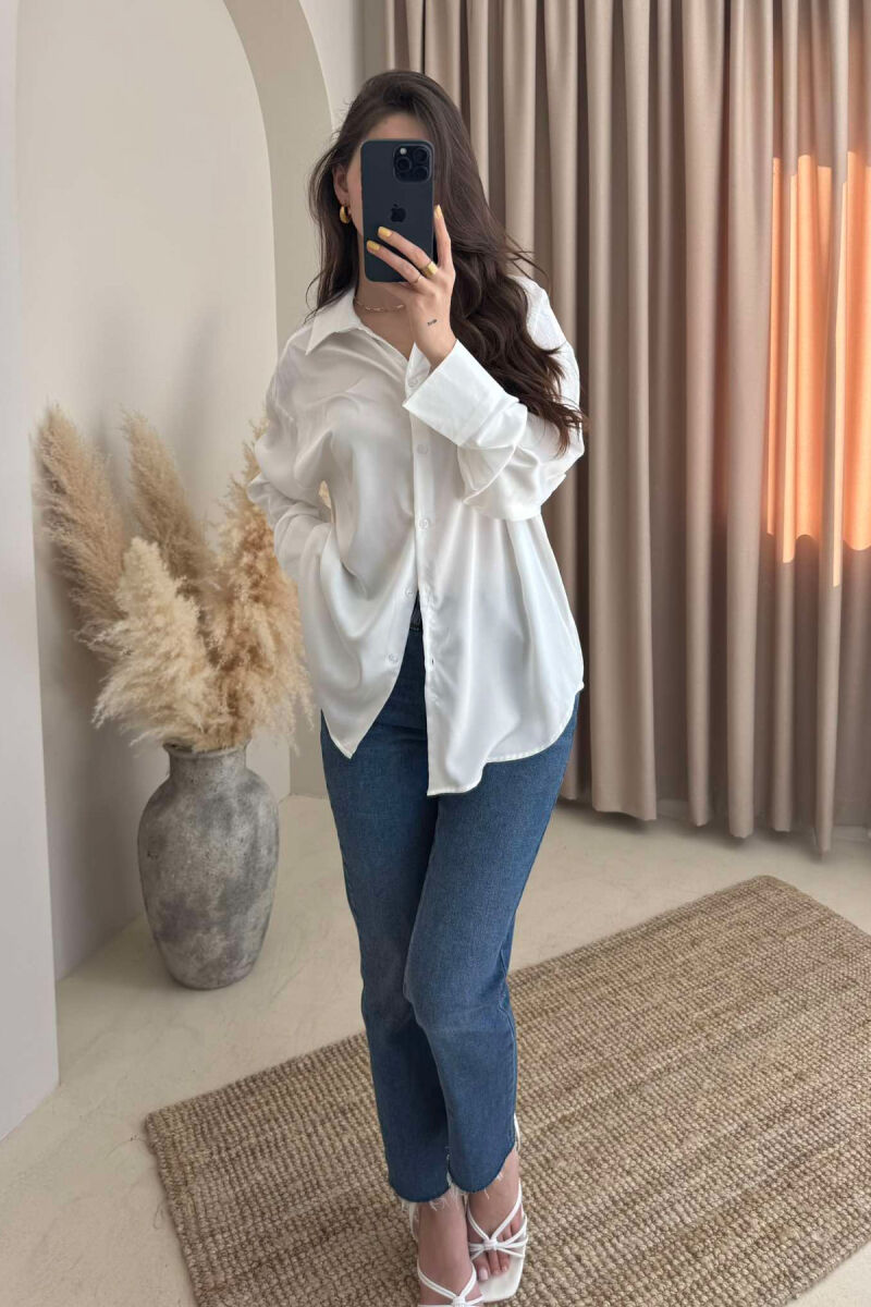 ONE COLOR SATIN WOMEN SHIRT WHITE-E BARDHE - 1