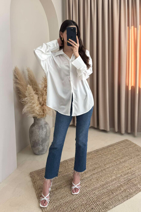 ONE COLOR SATIN WOMEN SHIRT WHITE-E BARDHE - 2