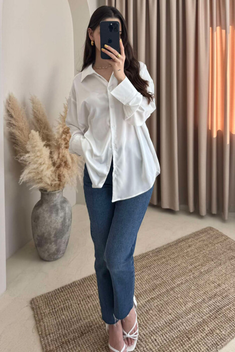 ONE COLOR SATIN WOMEN SHIRT WHITE-E BARDHE - 3