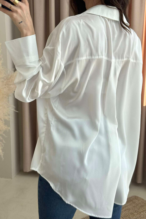 ONE COLOR SATIN WOMEN SHIRT WHITE-E BARDHE - 5
