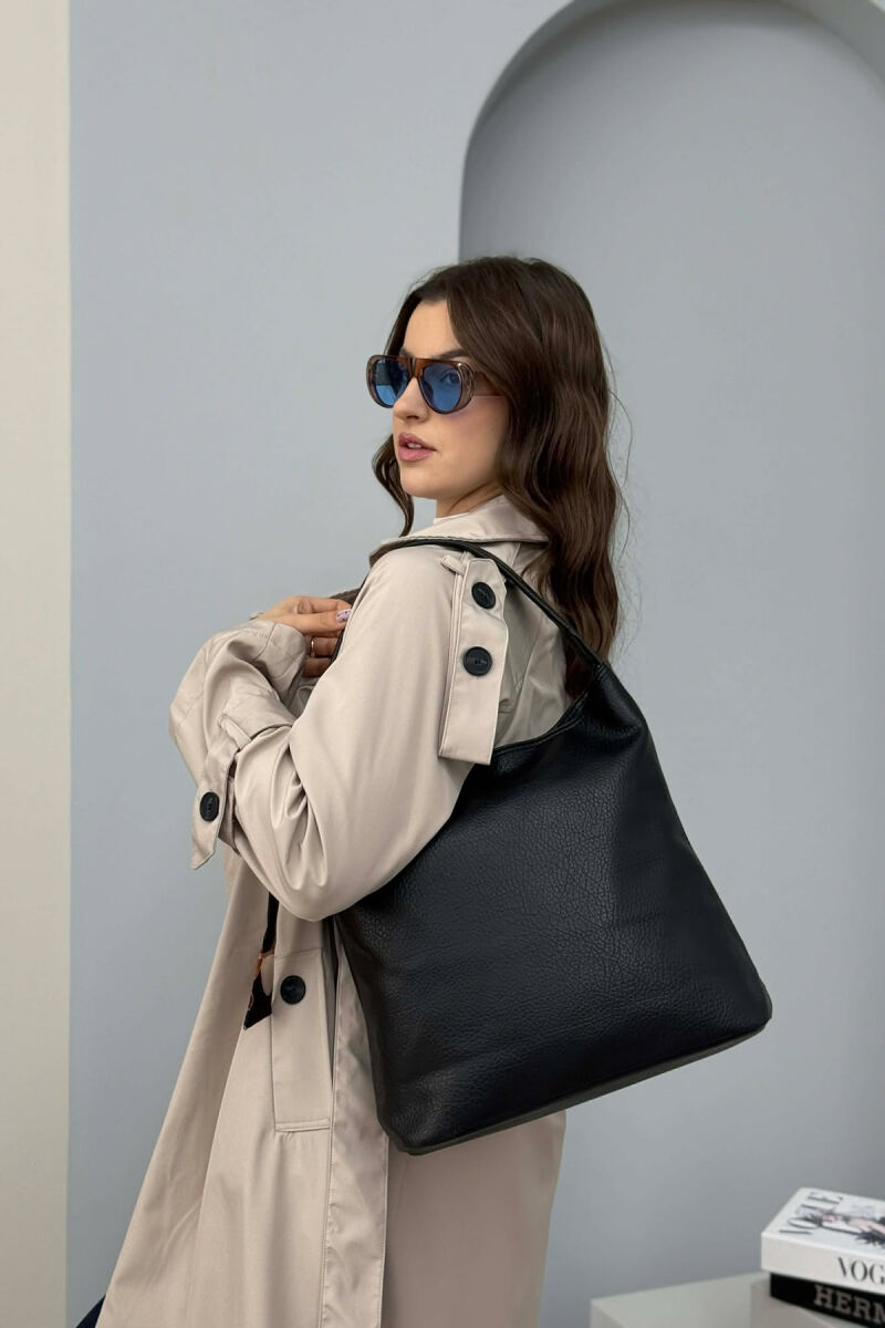 ONE COLOR SCARF DETAIL LEATHER WOMEN BAG BLACK/ E ZEZE - 3