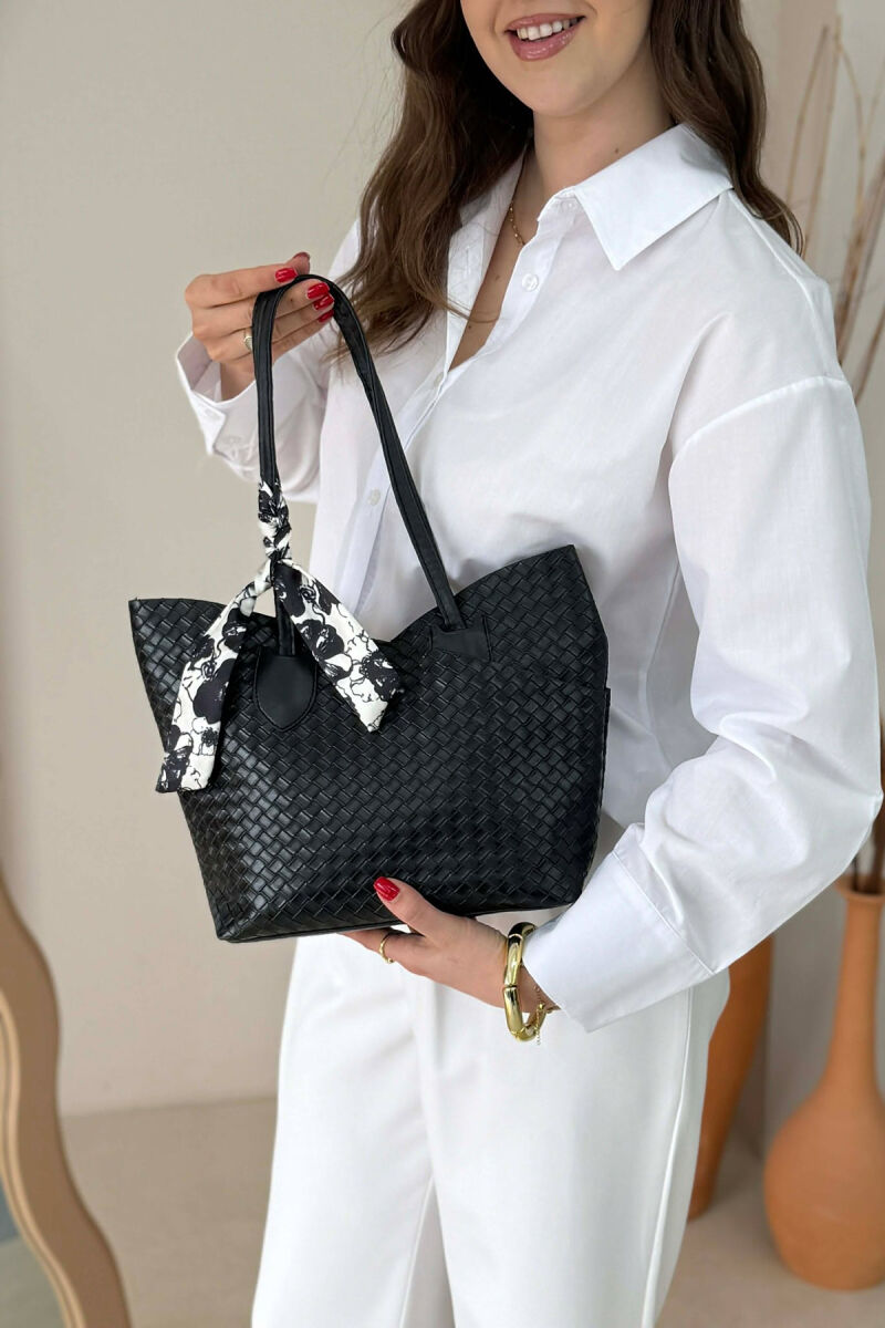 ONE COLOR SCARF DETAIL WOMAN BAG BLACK/ E ZEZE - 1