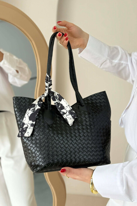 ONE COLOR SCARF DETAIL WOMAN BAG BLACK/ E ZEZE - 3