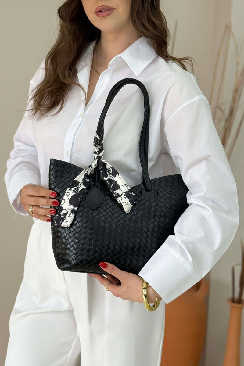 ONE COLOR SCARF DETAIL WOMAN BAG BLACK/ E ZEZE - 4