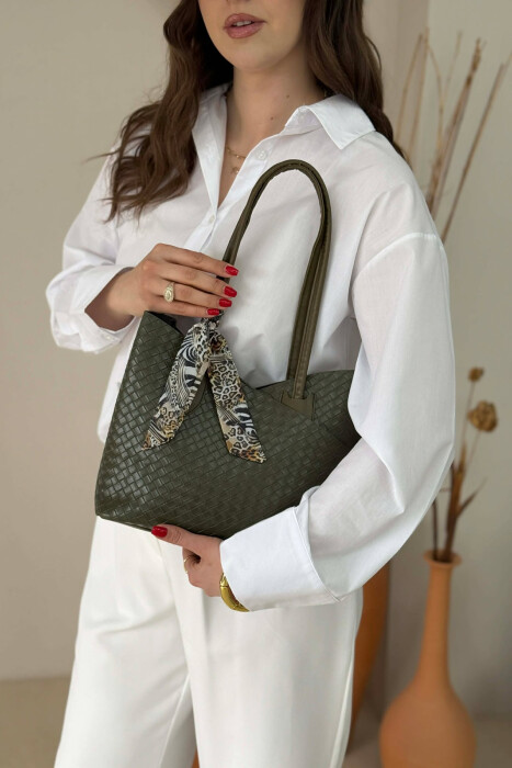 ONE COLOR SCARF DETAIL WOMAN BAG GREEN/JESHILE - 3