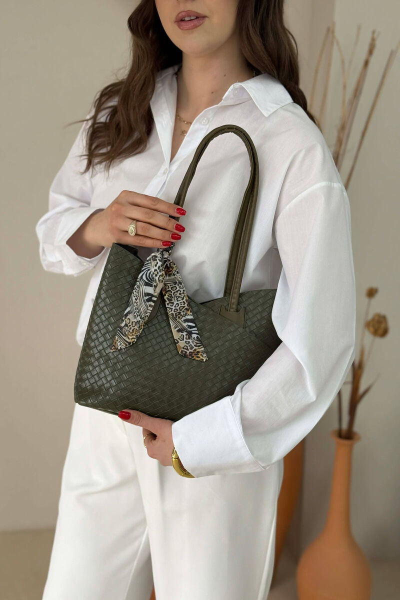 ONE COLOR SCARF DETAIL WOMAN BAG GREEN/JESHILE - 3