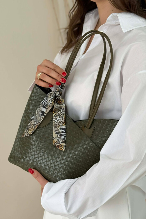 ONE COLOR SCARF DETAIL WOMAN BAG GREEN/JESHILE - 4