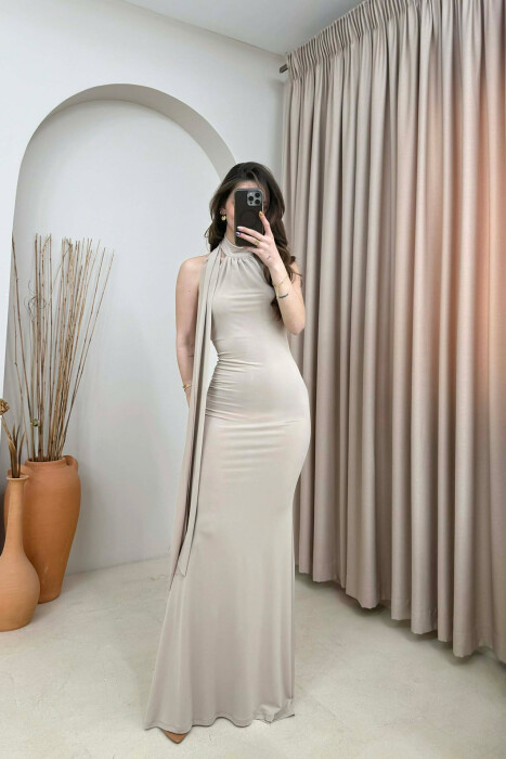 FUSTAN NJE NGJYRESH ME DETAJIN E SHALLIT PER FEMRA NE NGJYRE BEZHE - KLAUDIO FASHION