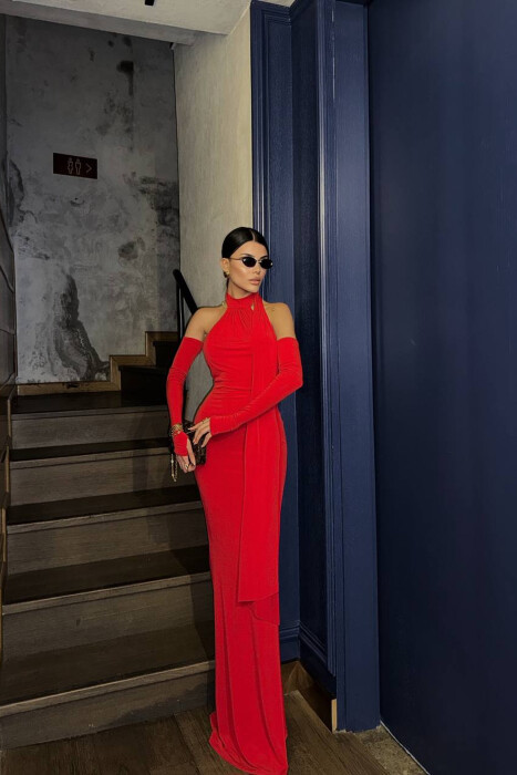 FUSTAN NJE NGJYRESH ME DETAJIN E SHALLIT PER FEMRA NE NGJYRE TE KUQE 