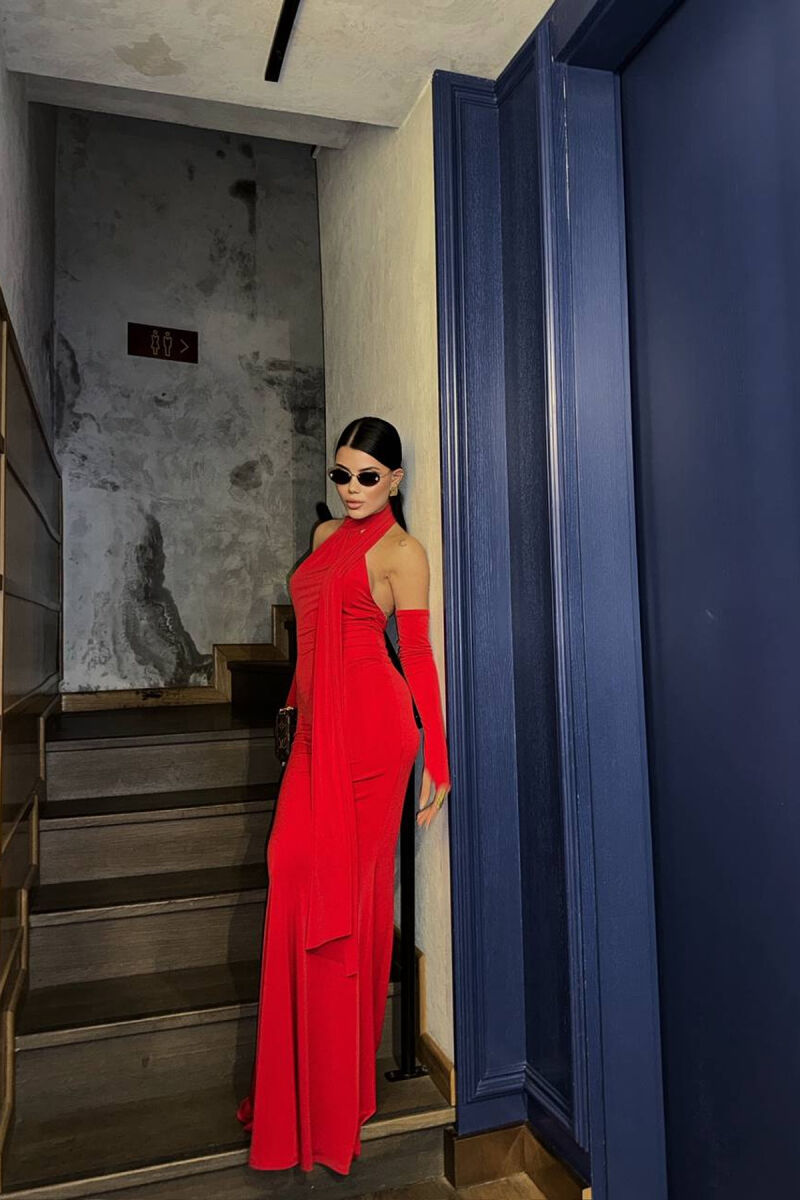 ONE COLOR SCARF DETAIL WOMAN DRESS RED/E KUQE - 4