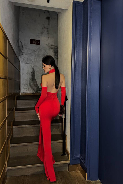 ONE COLOR SCARF DETAIL WOMAN DRESS RED/E KUQE - 6