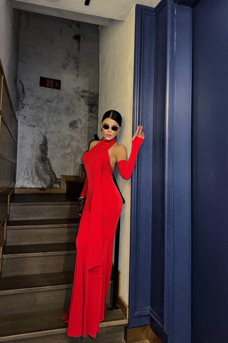 ONE COLOR SCARF DETAIL WOMAN DRESS RED/E KUQE - 7