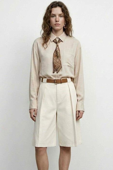 ONE COLOR SCARF DETAIL WOMAN SHIRT BEIGE/BEZHE - 2