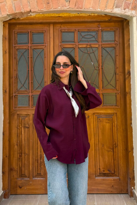 ONE COLOR SCARF DETAIL WOMAN SHIRT BURGUNDY/VISHNJE - KLAUDIO FASHION