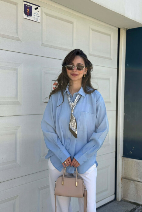 ONE COLOR SCARF DETAIL WOMAN SHIRT LIGHTBLUE/BZ - 