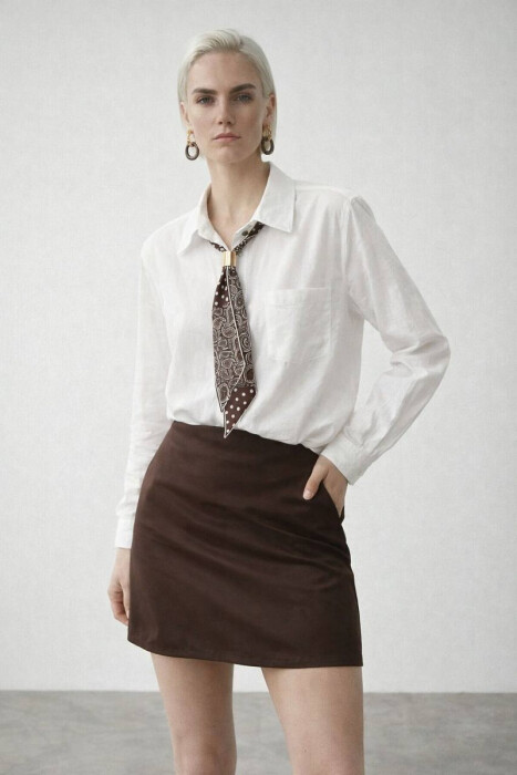 ONE COLOR SCARF DETAIL WOMAN SHIRT WHITE-E BARDHE - 