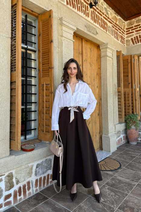 ONE COLOR SCARF DETAIL WOMAN SKIRT BROWN/KAFE - 