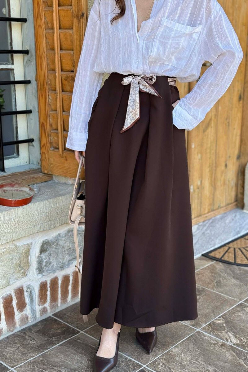 ONE COLOR SCARF DETAIL WOMAN SKIRT BROWN/KAFE - 2