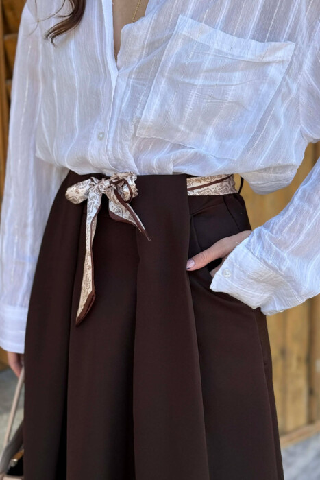 ONE COLOR SCARF DETAIL WOMAN SKIRT BROWN/KAFE - 3