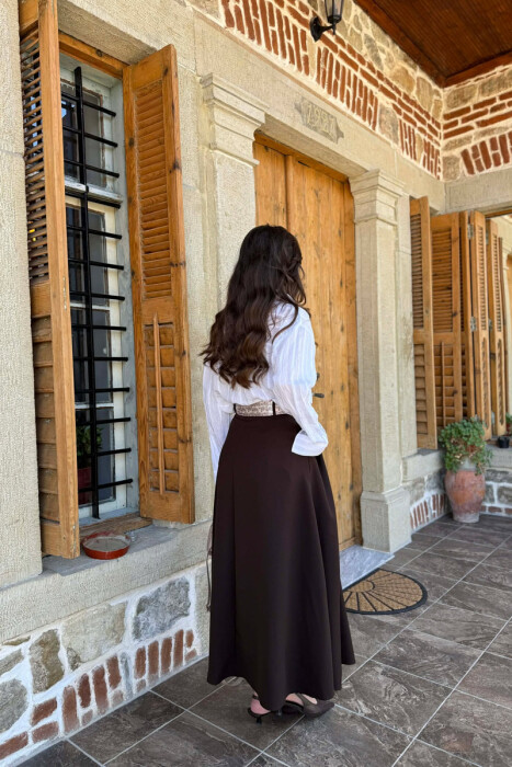 ONE COLOR SCARF DETAIL WOMAN SKIRT BROWN/KAFE - 4