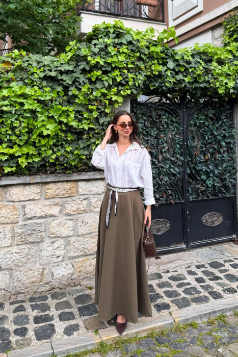 ONE COLOR SCARF DETAIL WOMAN SKIRT GREEN/JESHILE - KLAUDIO FASHION
