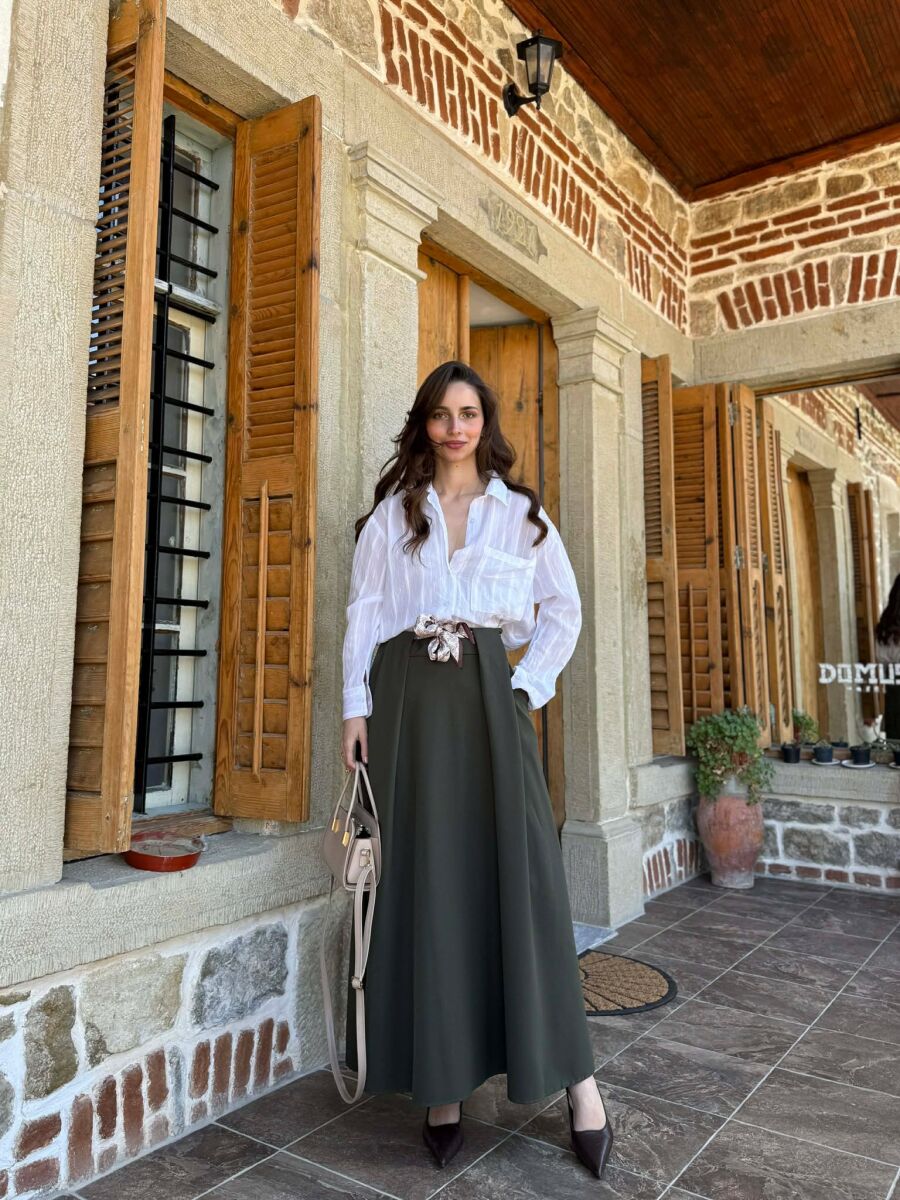 ONE COLOR SCARF DETAIL WOMAN SKIRT GREEN/JESHILE - 1