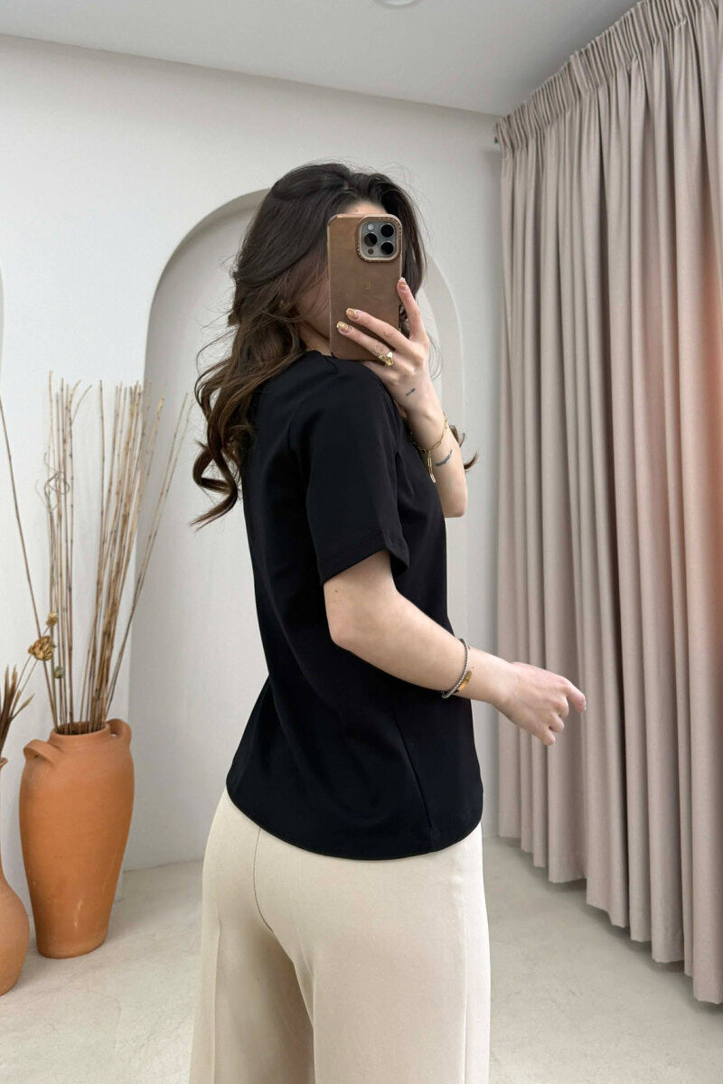 ONE COLOR SCARF DETAIL WOMAN T-SHIRT BLACK/ E ZEZE - 2