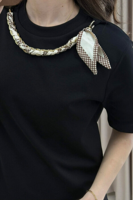 ONE COLOR SCARF DETAIL WOMAN T-SHIRT BLACK/ E ZEZE - 3