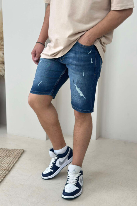 XHINSE TË SHKURTRA ME GËRVISHTJE PËR MESHKUJ NË NGJYRËN BLU E ERRËT - KLAUDIO FASHION